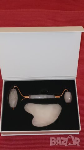 Масажен комплект двустранен ролер и Гуа Ша от Розов кварц. , снимка 2 - Масажори - 41868678