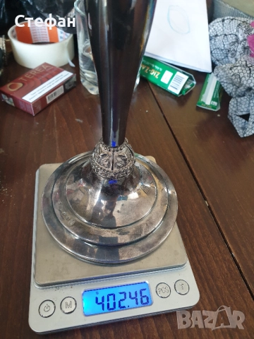 Сребърен свещник, снимка 9 - Антикварни и старинни предмети - 48957967