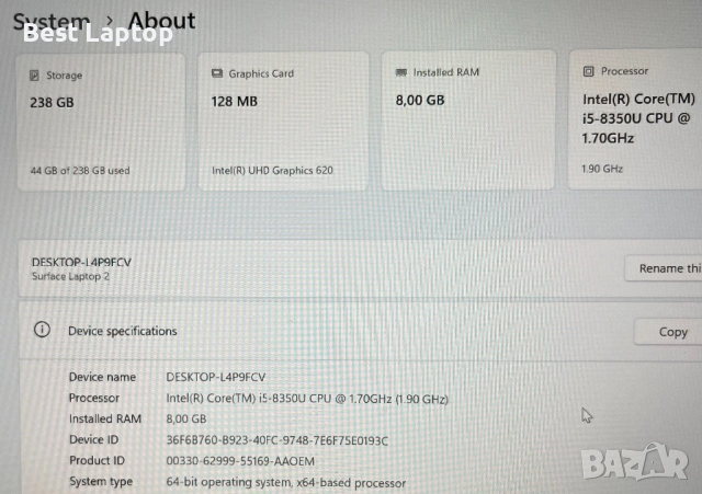 Microsoft Surface Laptop 2 13.5" i5-8350u 8gb 256gb, снимка 6 - Лаптопи за дома - 51169921