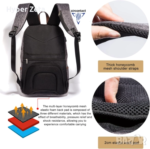 Раница, спортна, за пътуване, за лаптоп, с USB порт, с порт за слушалки, снимка 3 - Спортна екипировка - 52006842