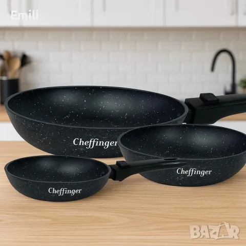 Комплект 3 бр. индукционни тигани Cheffinger с подвижни дръжки, снимка 3 - Съдове за готвене - 56133888