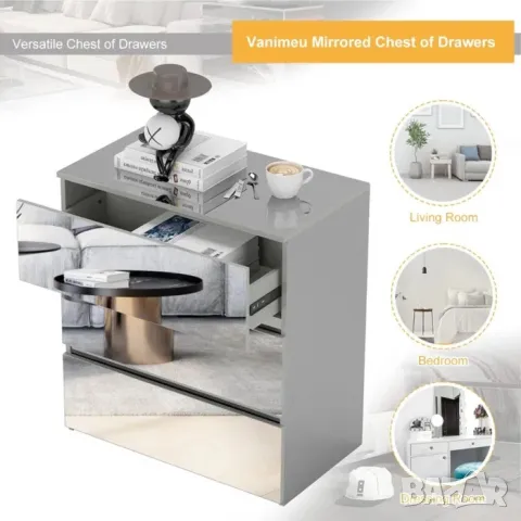 Огледален скрин с 3 чекмеджета MDF, снимка 3 - Скринове - 48970830