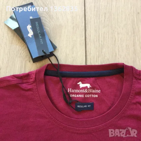 НОВА оригинална мъжка памучна винено червена тениска HARMONT & BLAINE размер XL от Италия, снимка 4 - Тениски - 55950156