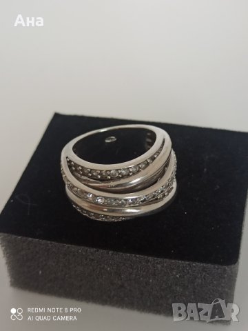 Красив сребърен пръстен обсипан с камъни  #Б1S

, снимка 1