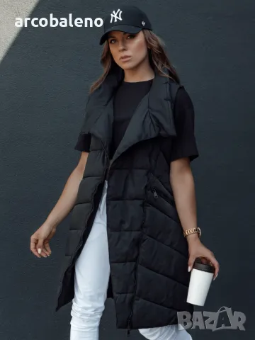 Дамско дълго ватирано яке без ръкави и качулка SERKIS, 2цвята , снимка 6 - Якета - 47464572