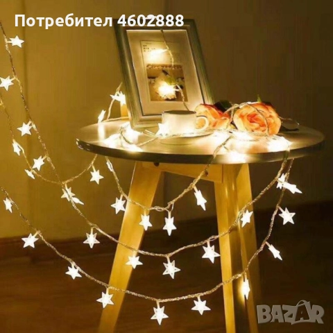 Светещи коледни LED лампички със звездички с щепсел., снимка 2 - Лед осветление - 51981840