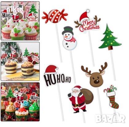 12 бр Коледни топери топера за мъфини кексчета хапки украса декор парти