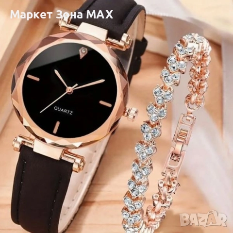 Ново Луксозен ежедневен Дамски комплект часовник и гривна с розово злато , снимка 2 - Дамски - 52864378