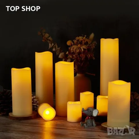 IMAGE Безпламъчни трептящи свещи, водоустойчиви LED стълбовидни, работещи с батерии,за декор,12 броя, снимка 4 - Декорация за дома - 49866373