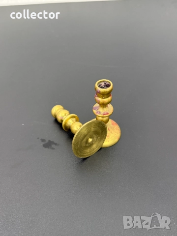 Чифт бронзови миниатюрни свещници. №7695, снимка 5 - Колекции - 52687102