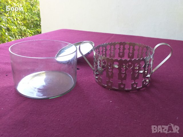 Ретро руска захарница метал и стъкло, снимка 5 - Аксесоари за кухня - 34469396