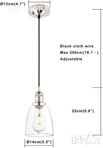 Phansthy Ретро висяща лампа с 2 м регулируема платнена тел, прозрачно стъкло, за E27 Edison крушки, снимка 6 - Лампи за таван - 49693487