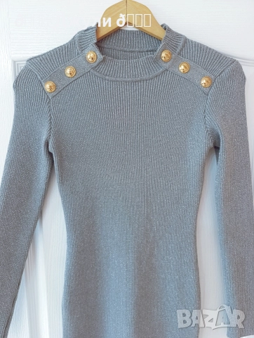 Сребриста рокля с бляскави частици, снимка 4 - Рокли - 52904609