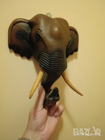 Дървена слонска глава, снимка 2 - Декорация за дома - 51759936