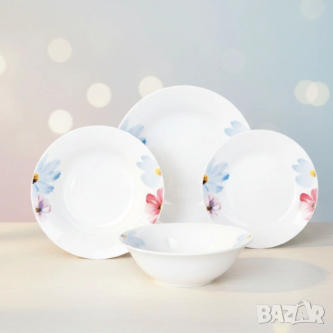 Комплект чинии 24 части с нежни цветя, снимка 3 - Сервизи - 53289339