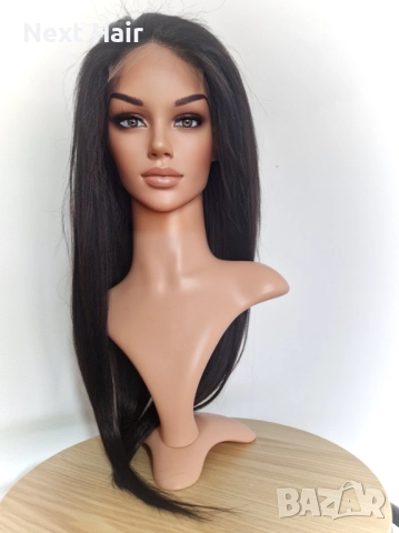 Черна перука от микс естествен косъм и примеси 70 см с Lace 4×4, снимка 3 - Аксесоари за коса - 52018574