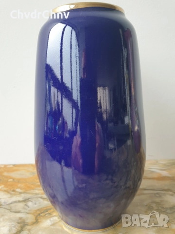 3бр вази Royal KPM 18-20-21см/КПМ Бавария стара немска порцеланова ваза/кобалт-цветя-злато-сребро, снимка 9 - Вази - 48897861