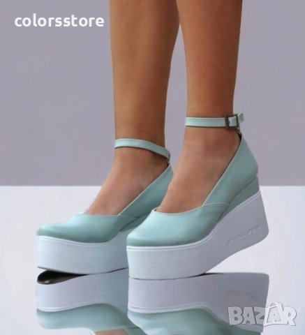 Обувки на платформа - мента кожа с бяло ходило - 125K