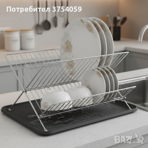 Двуетажен сушилник за съдове Cheffinger от неръждаема стомана с тава за отцеждане – здравина и ред , снимка 3 - Други стоки за дома - 53174168