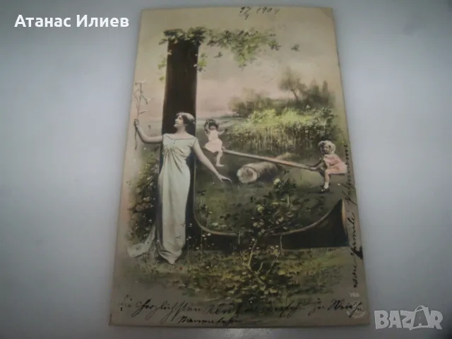 Стара австрийска романтична пощенска картичка, 1904г., снимка 3 - Филателия - 49600951
