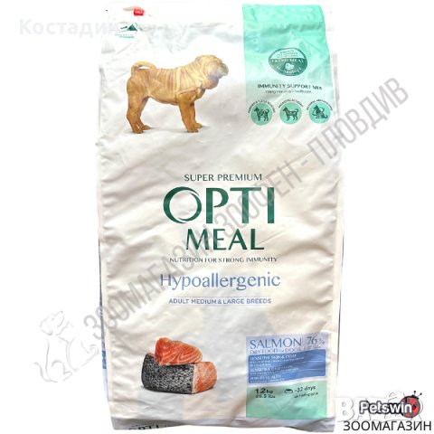 Хипоалергенна Храна за Кучета от Средни и Едри породи в Зряла възраст - Сьомга - 12/20кг- Opti Meal