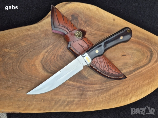 Ръчно изработен ловен нож с кожена кания LN424