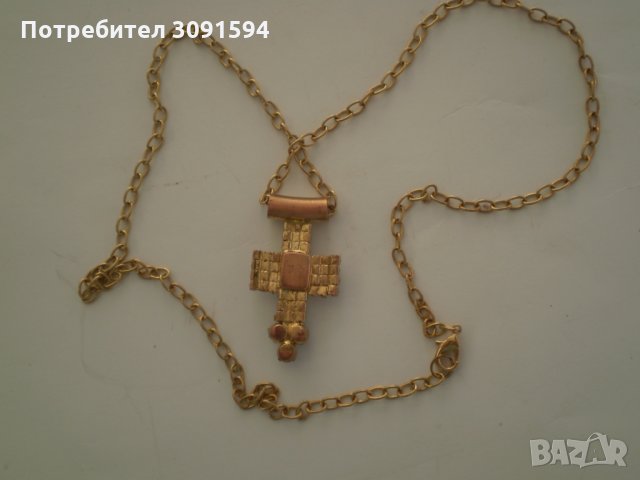 Медальон кръст жълт метал с бяла и синя инкрустация, снимка 6 - Други ценни предмети - 34730471