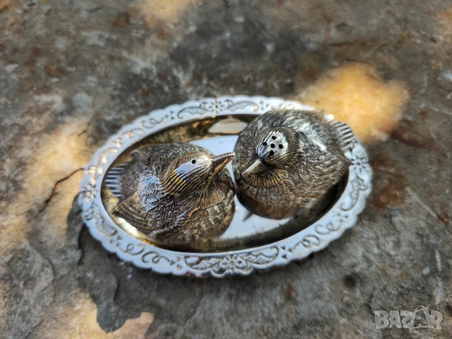 Винтидж Посребрени Птици Сол/ Черен пипер , снимка 6 - Прибори за хранене, готвене и сервиране - 51358006