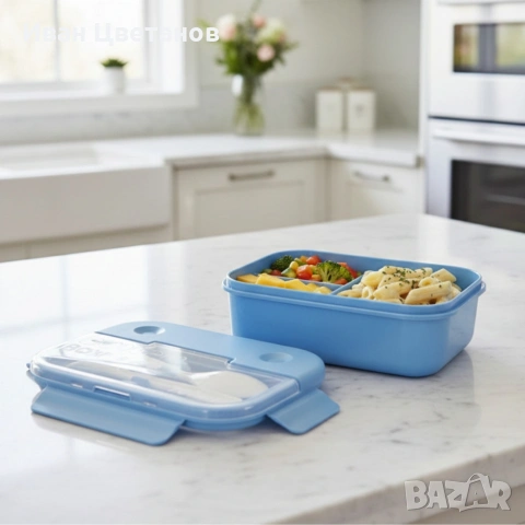 Кутия за обяд Cheffinger с 3 отделения, вилица и лъжица – компактна кутия за храна