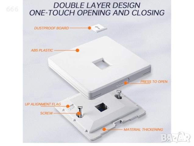 Еднопортова плоска RJ45 Cat6 Ethernet стенна плоча за Ethernet мрежов кабел, снимка 6 - Друга електроника - 52997980