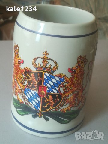 Немска халба за бира. Бавария. HUBER. Чаша. Герб. Germany. Голяма халба керамика. 