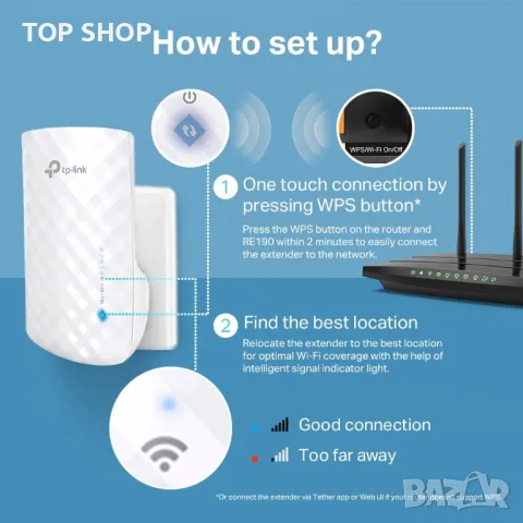 Удължител/ Разширител на обхват TP-Link RE190 AC750, снимка 6 - Рутери - 49105970