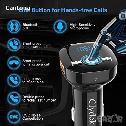 Clydek Bluetooth V5.0 FM трансмитер, Волтметър, Hand-Free 2x USB, QC3.0, USB и TF карта, снимка 6 - Аксесоари и консумативи - 42351208