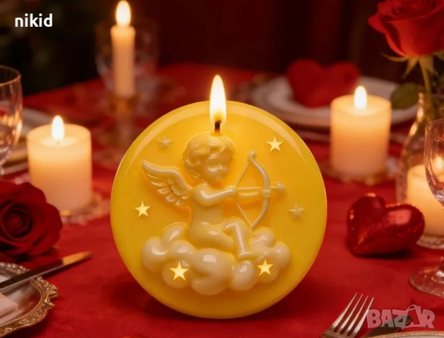 Купидон Валентин Ангел с лък кръгъл силиконов молд форма фондан шоколад гипс смола свещ декор , снимка 2 - Форми - 53102851