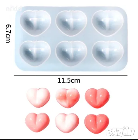 6 сърца сърце обли силиконов молд форма фондан шоколад гипс смола декор украса