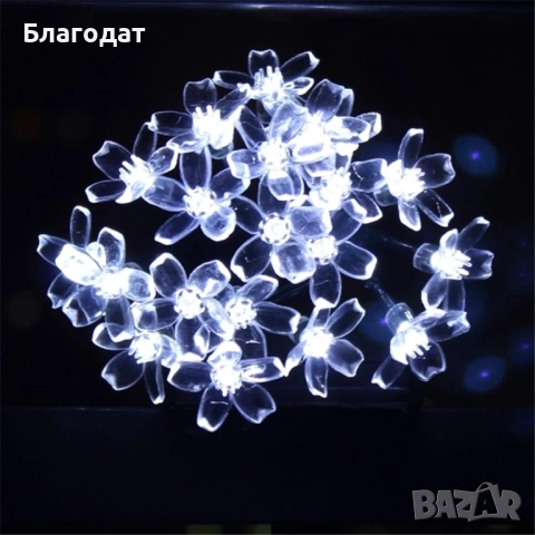 Многоцветни коледни LED лампички с цветя с щепсел  - Многоцветни, дължина - 5м ,28бр лампички., снимка 6 - Декорация за дома - 52410693