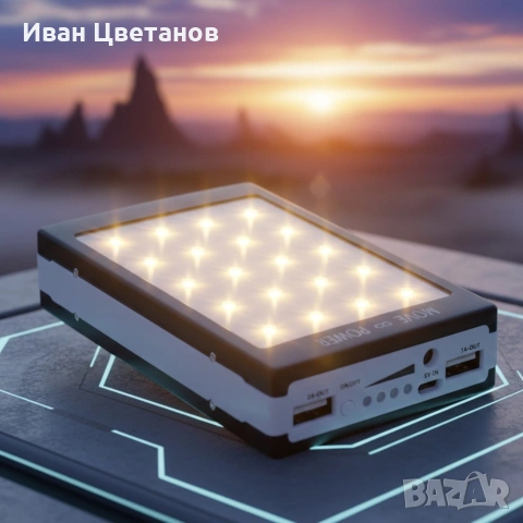 Соларна външна батерия, Power Bank 80000 mAch, външна батерия за GSM + 20 LED