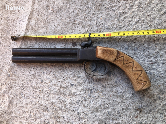 старинен капсулен двуцевен пистолет, снимка 3 - Антикварни и старинни предмети - 39028282