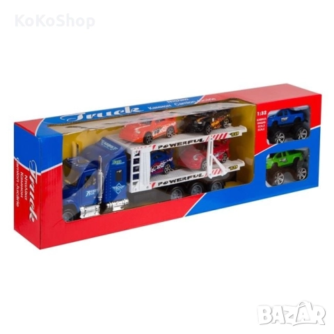 Детски камион автовоз с шест превозни средства, снимка 2 - Коли, камиони, мотори, писти - 52286595