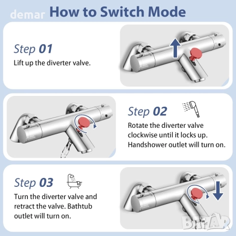 Кръгъл термостатичен смесител за вана, хром, снимка 6 - Смесители - 52465322