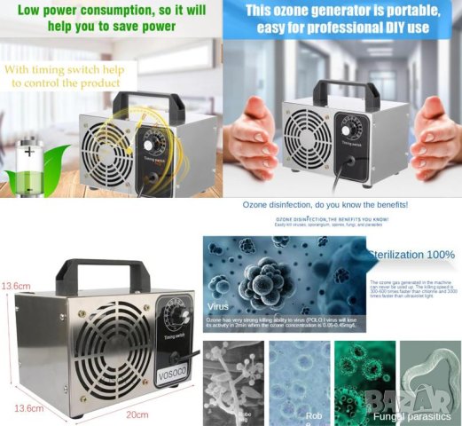 60 000 mg/h Мощен Озон Генератор на Озон Озонатор Пречиствател на Въздух Дезинфекция Вируси Бактерии
