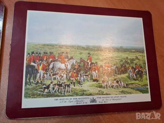 Винтидж корк подложки с антични ловни картини, снимка 5 - Декорация за дома - 53202072