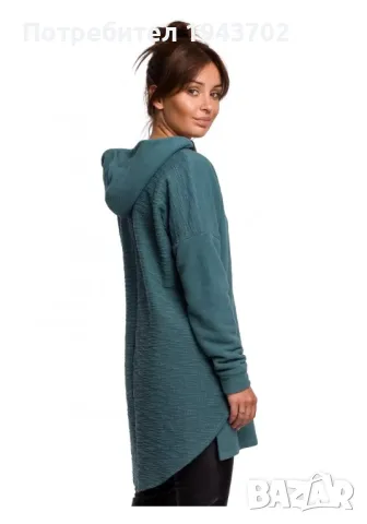 Дамски пуловер с качулка в цвят тюркоаз B176 BE, снимка 2 - Блузи с дълъг ръкав и пуловери - 47752877