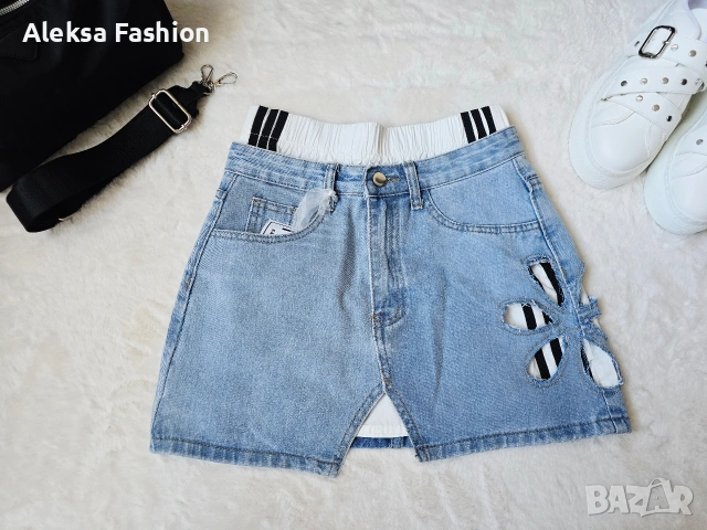 Дамска къса дънкова пола атрактивен модел , снимка 5 - Поли - 50073704