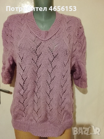 Нова ДАМСКА ПЛЕТЕНА БЛУЗА с къс ръкав - размер XL, снимка 2 - Блузи с дълъг ръкав и пуловери - 52598315