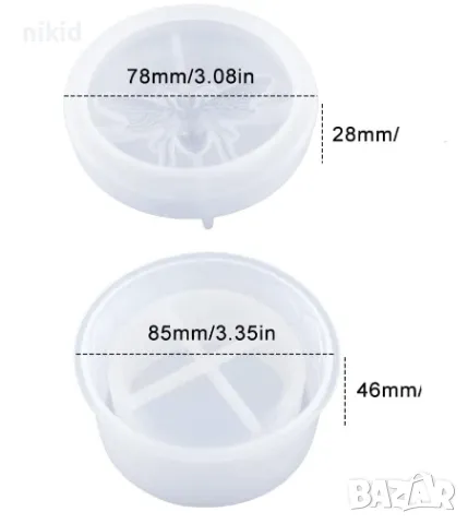 3d Кръг кутия капак пчела пчелни килийки 2 части силиконов молд форма направа кутийка бижута смола , снимка 5 - Форми - 47286041