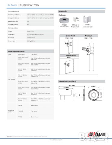 Dahua HD-IPC-HFW1230S5 2.8мм 2 Мегапикселова Водоустойчива IP67 PoE IP Камера 30 Метра Нощно Виждане, снимка 4 - IP камери - 41941239