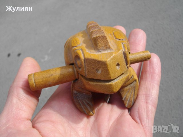 ДЪРВЕНА ИГРАЧКА ФИГУРА ЖАБА , снимка 2 - Антикварни и старинни предмети - 44458415