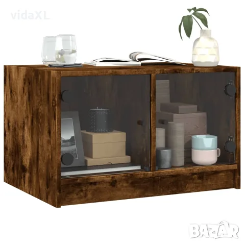 vidaXL Маса за кафе със стъклени врати, опушен дъб, 68x50x42 см, снимка 4 - Маси - 56148153