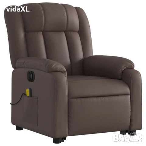 vidaXL Електрически изправящ масажен реклайнер стол, кафяв, еко кожа(SKU:3205287), снимка 2 - Масажори - 53336770